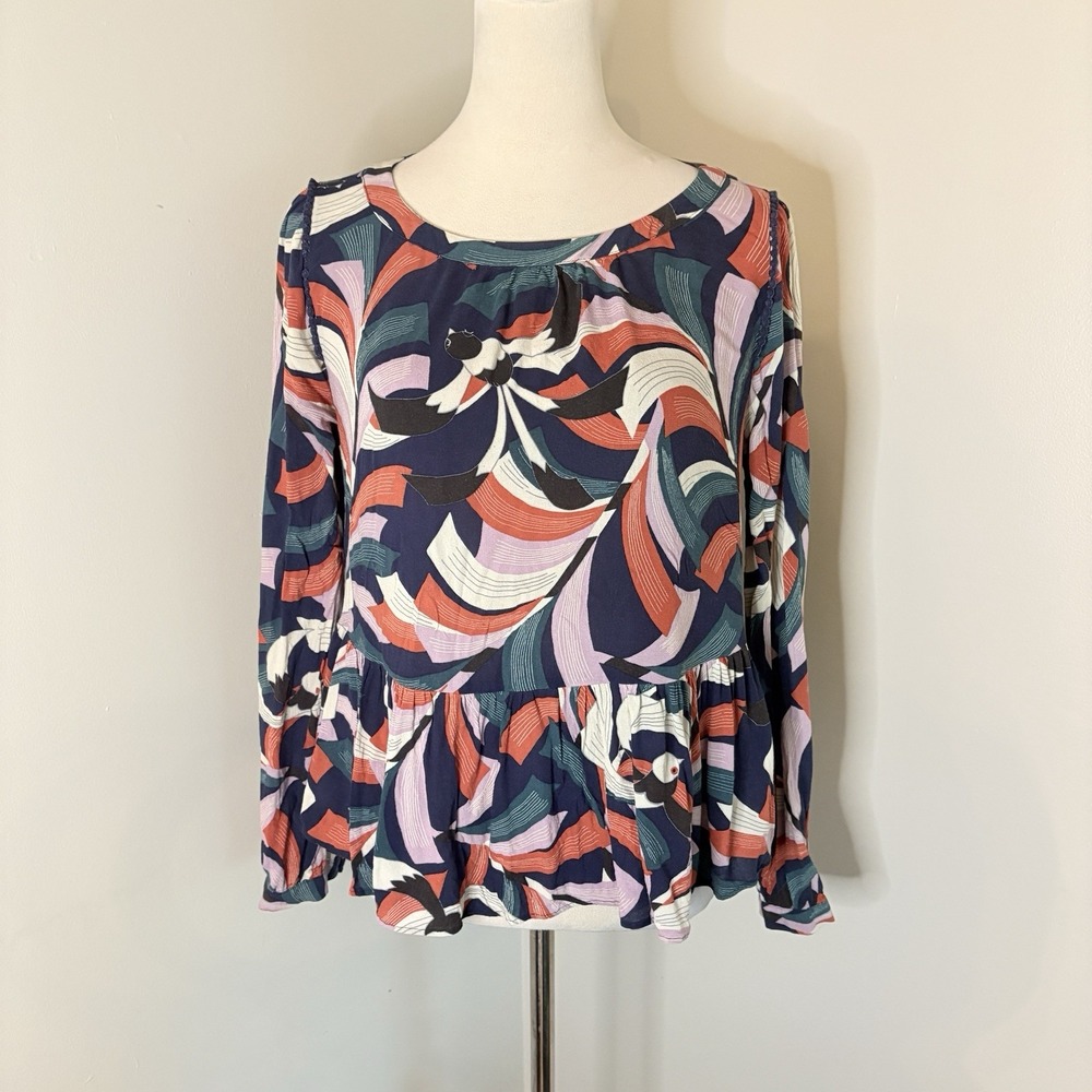 Maeve Anthropologie Cheyenne Abstract Peplum Blouse Medium M Multicolor Viscose